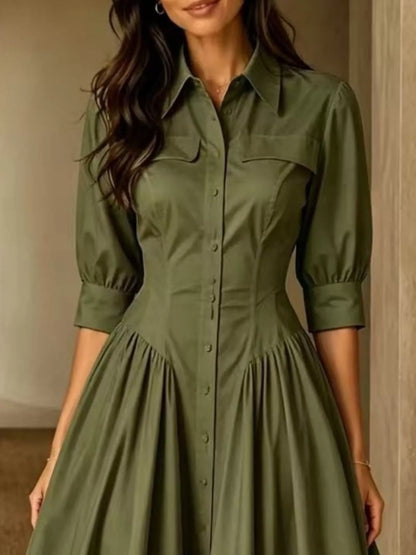Plus Size Shirt Dress with Cinched Waist | Button-Down