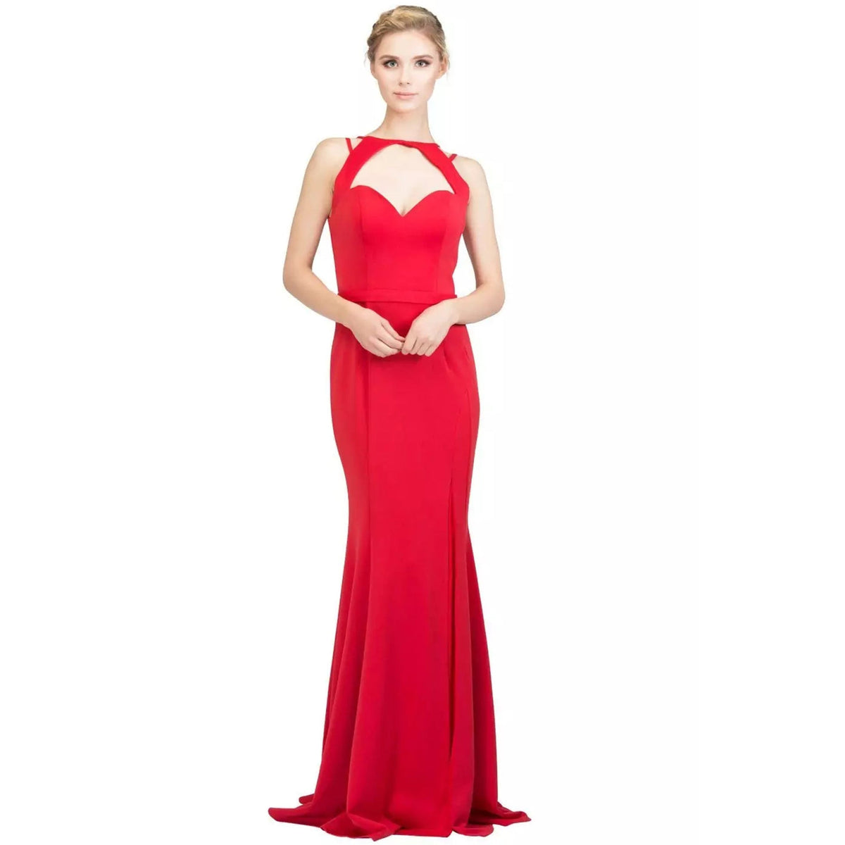 Reina Elegant Solid Sleeveless Cutout Gown Red