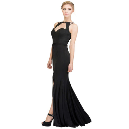 Reina Elegant Solid Sleeveless Cutout Gown Black