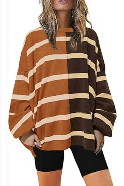 Long Sleeves Color Block Striped Oversized Sweatshirt