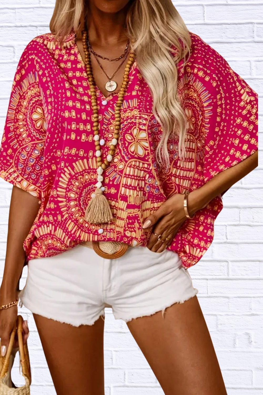 Printed V-Neck Half Sleeve Top