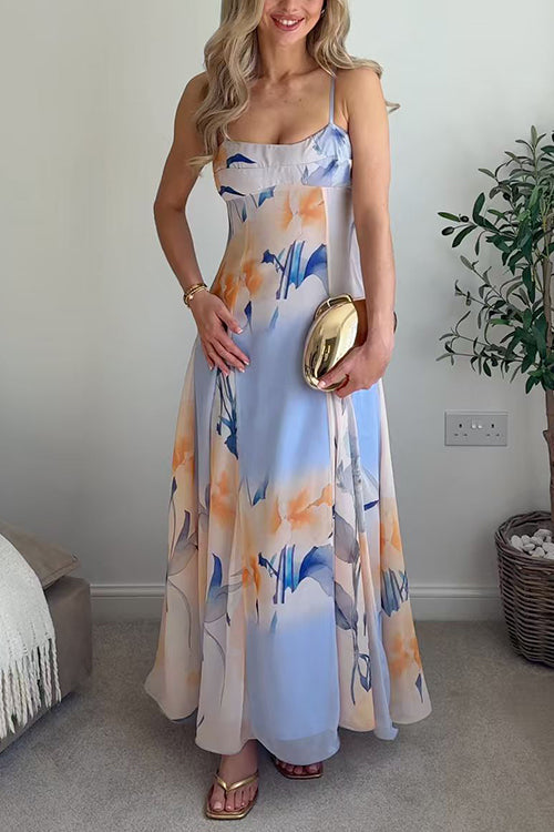 Spaghetti Strap Floral Print Flowy Maxi Dress