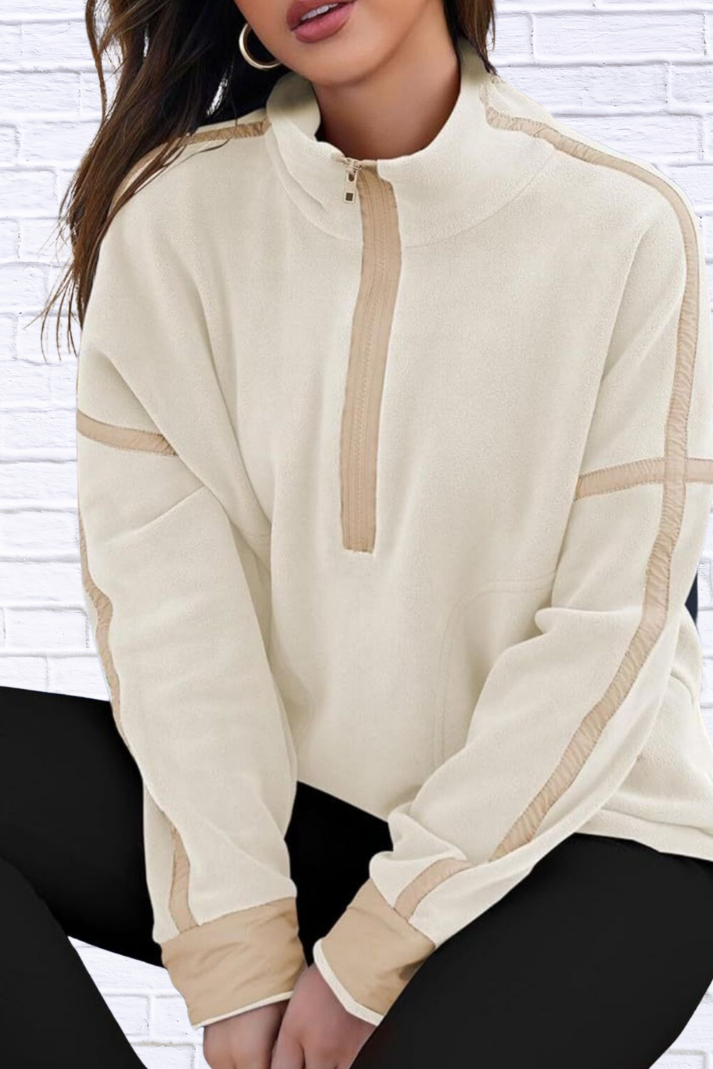 Half Zip Dropped Shoulder Sweatshirt Apricot