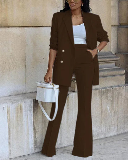 Clidress 4 Button Suit Blazer and Pants 2 Pieces Set