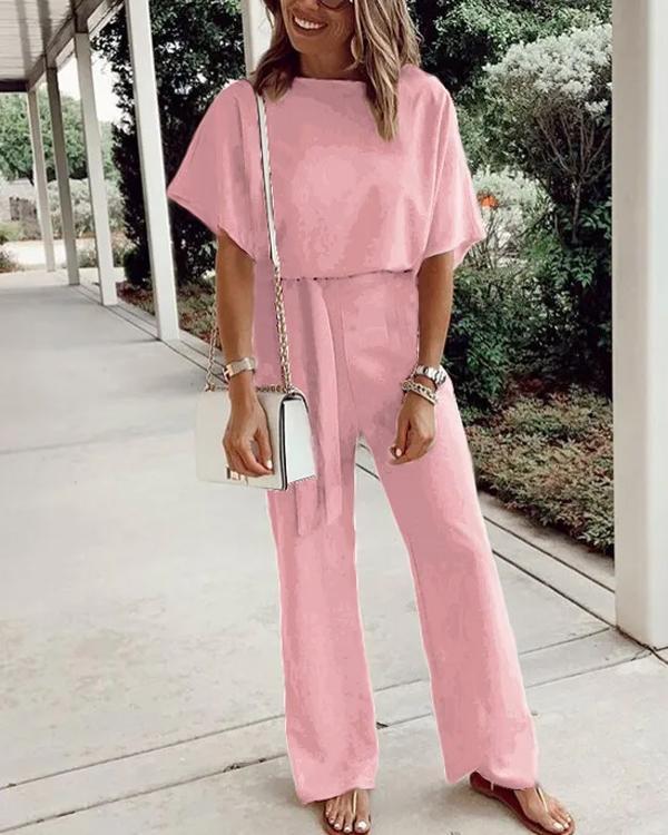 Clidress Bat Short Sleeve Wide Leg Jumpsuit