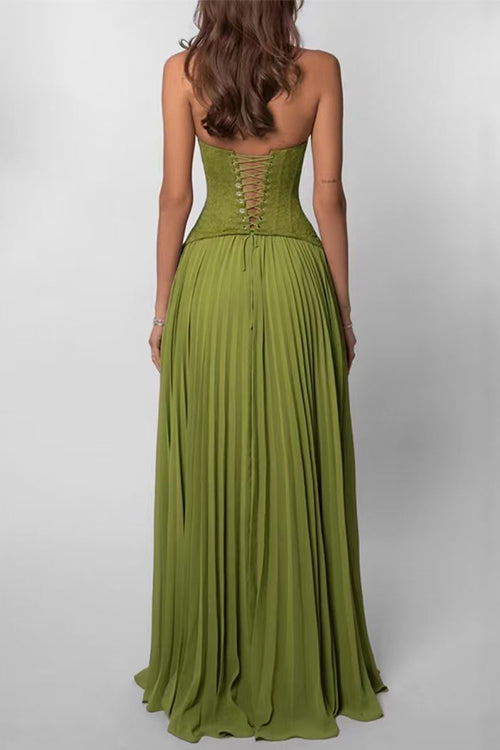 Halter Neck Back Lace-up Pleated Maxi Dress