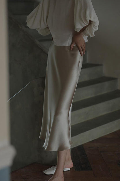 High Waist Comfy Satin Midi Skirt