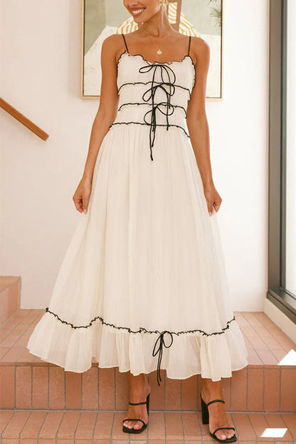 Frill Trim Tie Bow Swing Maxi Cami Dress