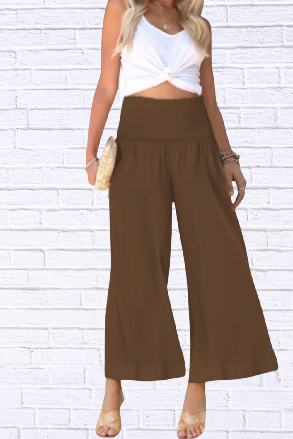 Wide-Leg Smocked Waist Pants