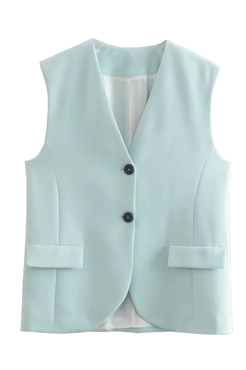 V Neck Single Breasted Blazer Vest