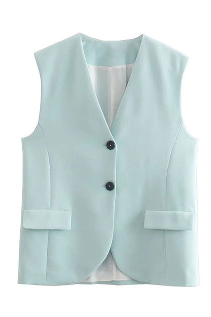 V Neck Single Breasted Blazer Vest