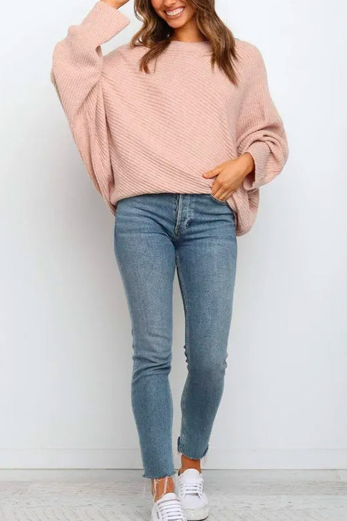 Batwing Long Sleeves Ribbed Knit Tunic Sweater