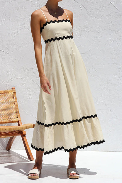 Spaghetti Strap High Waist Ric Rac Ruffle Maxi Dress