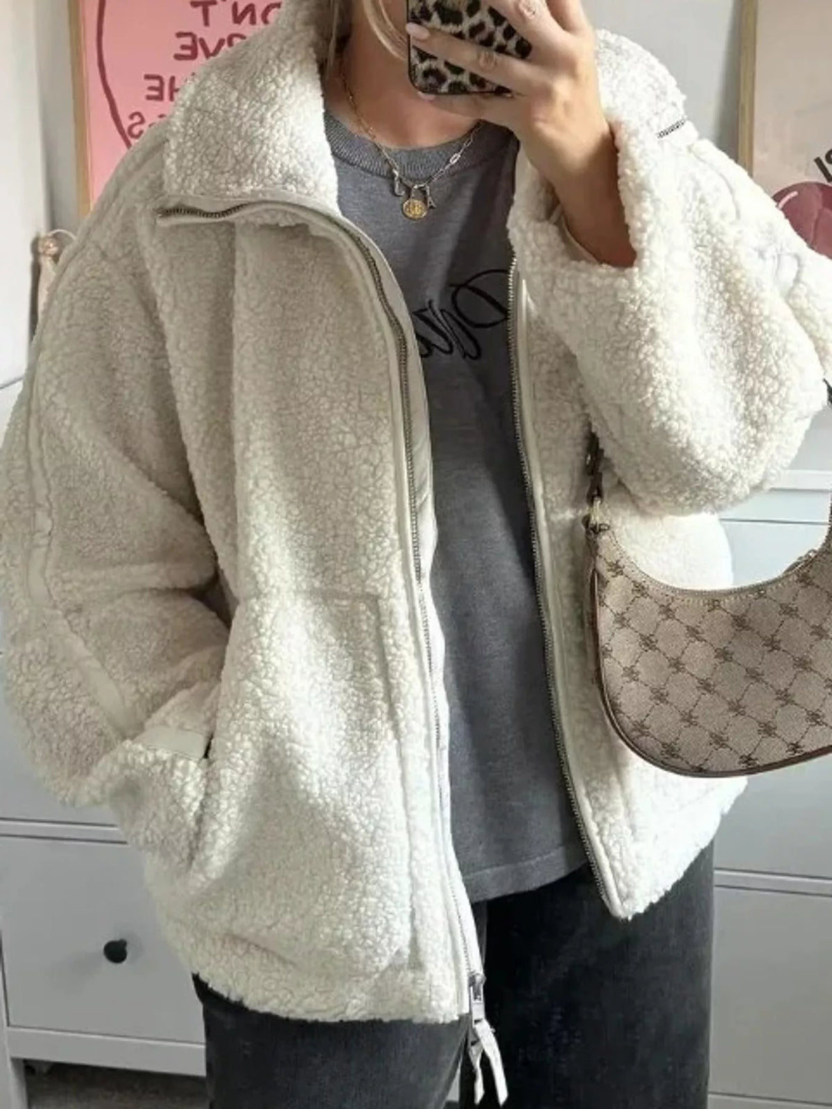 Oversized Cozy Sherpa Fleece Zip-Up Jacket
