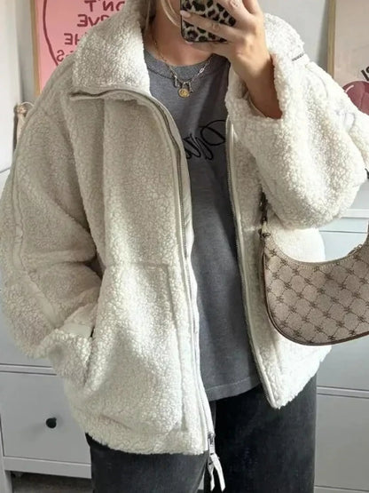 Oversized Cozy Sherpa Fleece Zip-Up Jacket