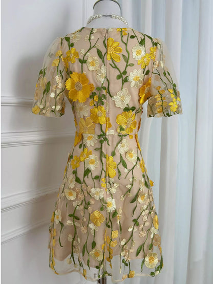 Plus Size Embroidered Floral V-Neck Mini Dress