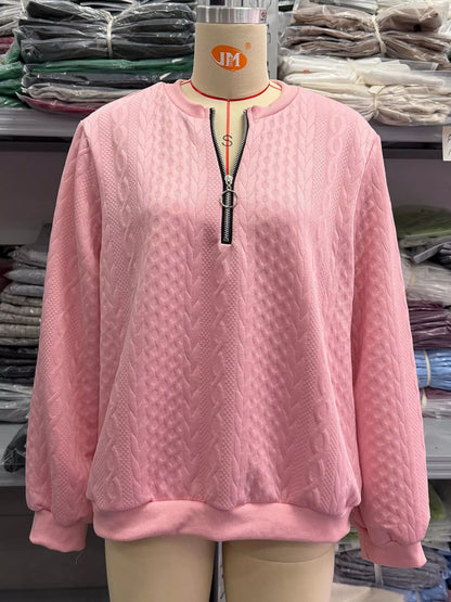 Full Size Quarter-Zip Cable Knit Sweatshirt Plus Size