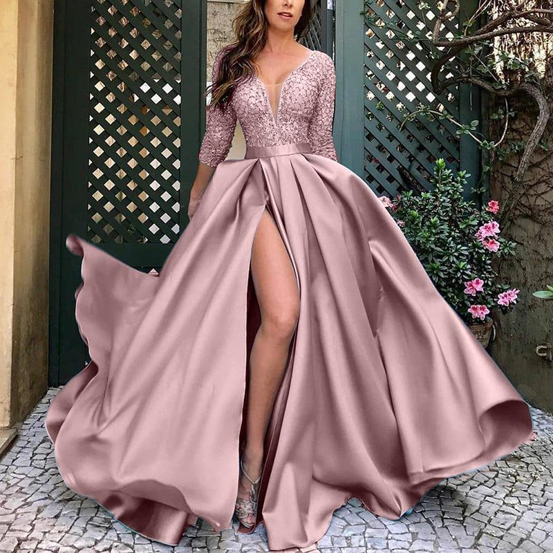 Sana Gorgeous High Slit Ball Gown Pink
