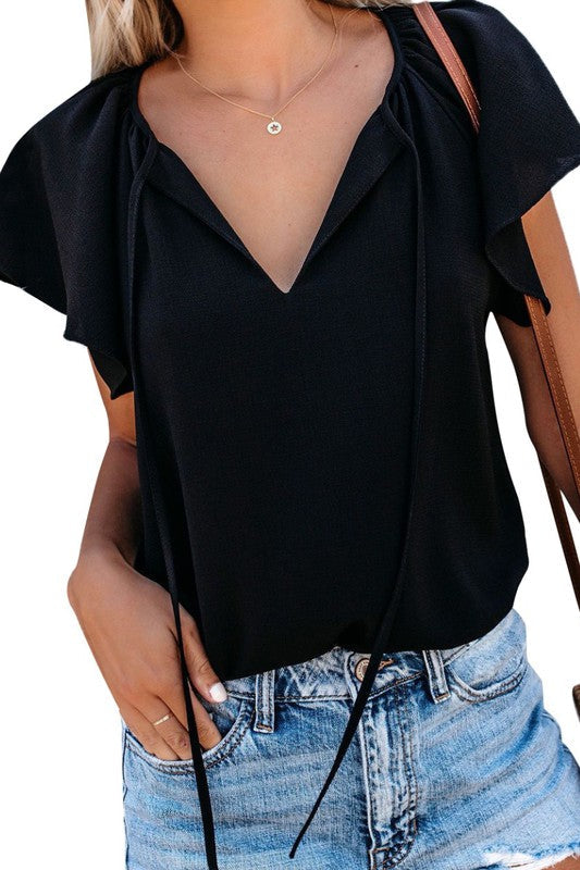 Front Tie Top V-Neck
