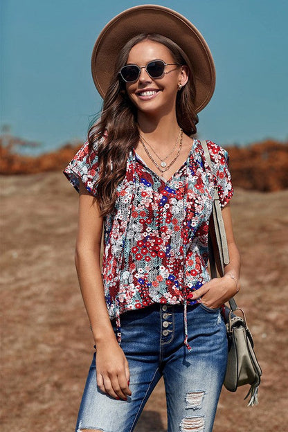 Front Tie Top V-Neck