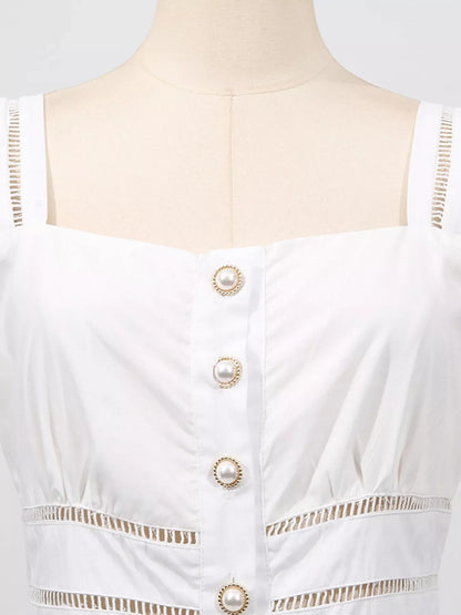 Sleeveless Eyelet Embroidered Button-Down Midi Dress