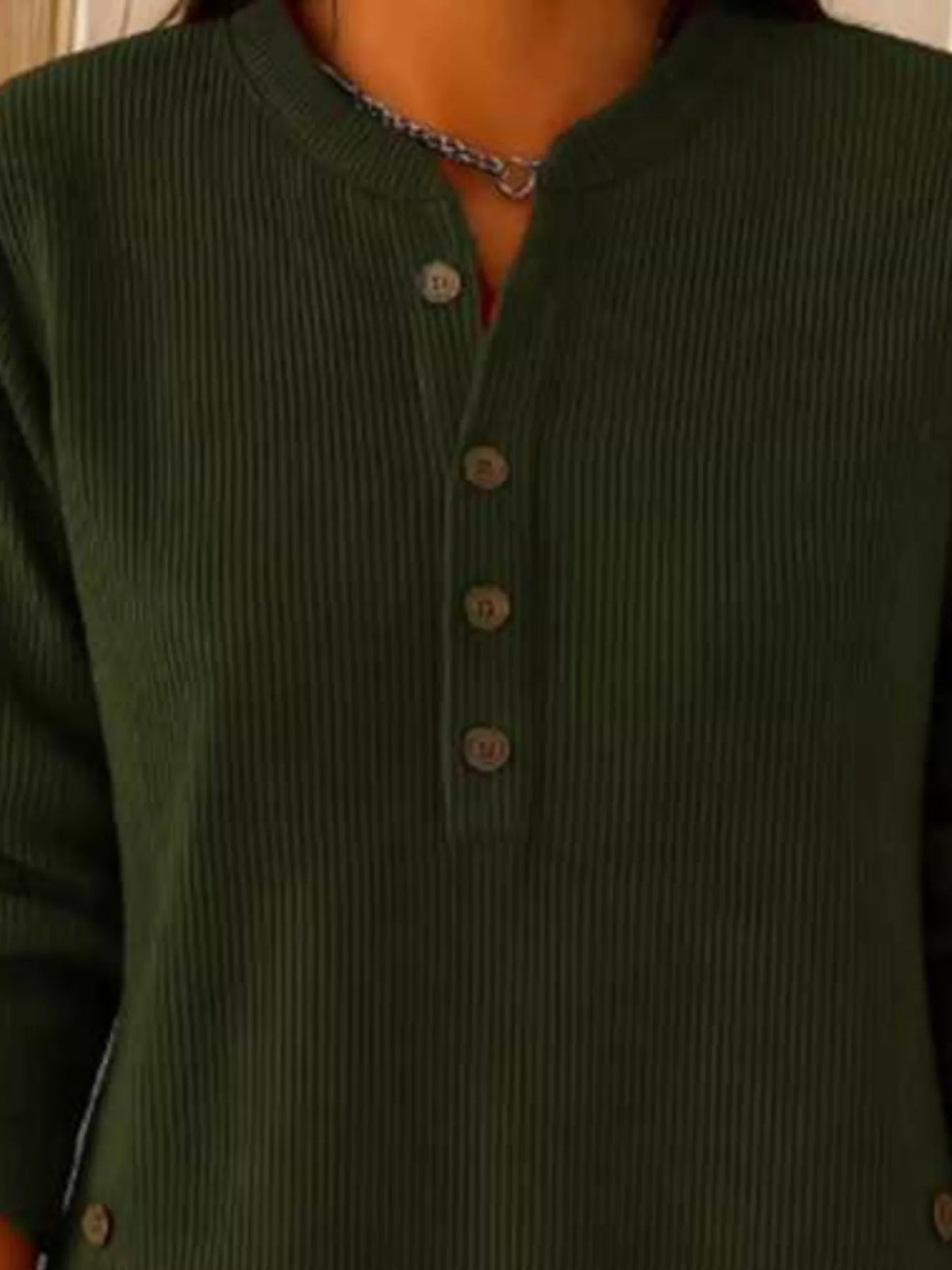 Full Size Button Detail Corduroy Top Plus Size
