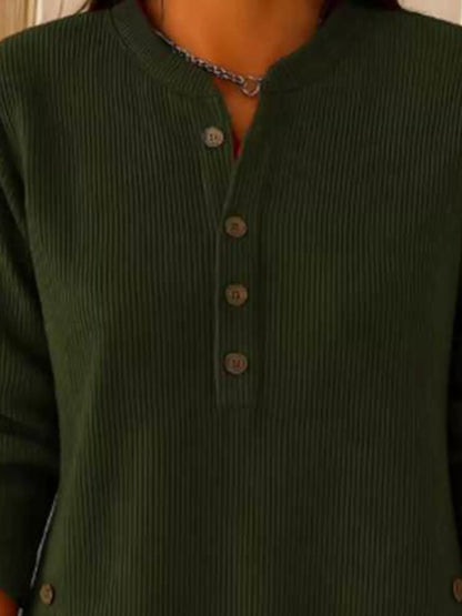 Full Size Button Detail Corduroy Top Plus Size