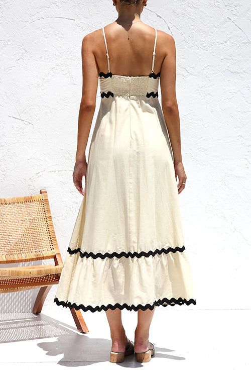 Spaghetti Strap High Waist Ric Rac Ruffle Maxi Dress