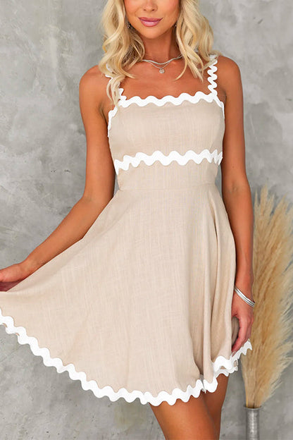 Waisted Ric Rac Color Block Cami Sundress Apricot