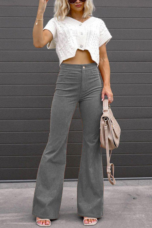 One Button Corduroy Flare Pants with Pockets
