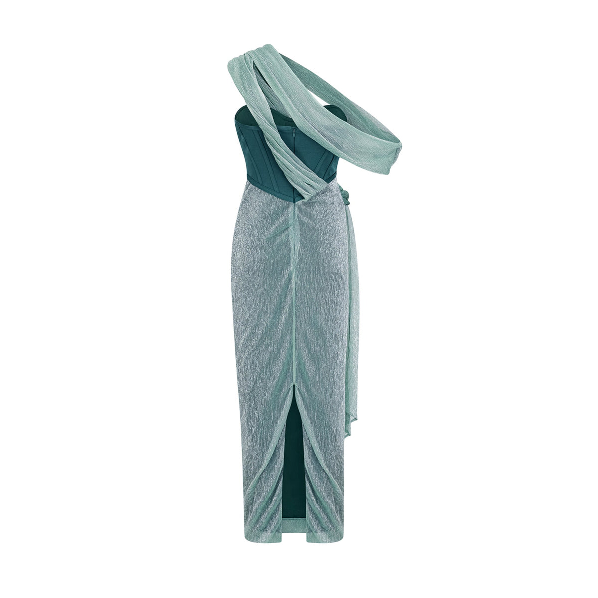 Delphine ribbon-design corset maxi dress in Green