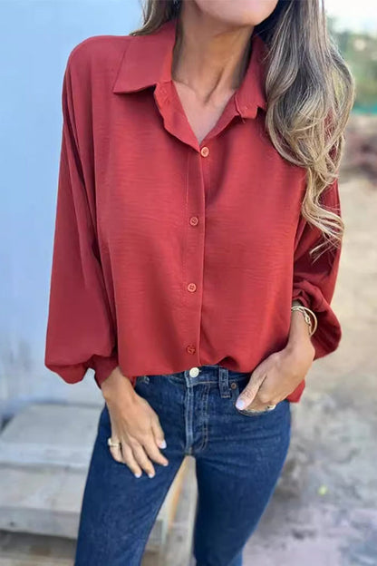 Batwing Long Sleeves Button Front Solid Shirt