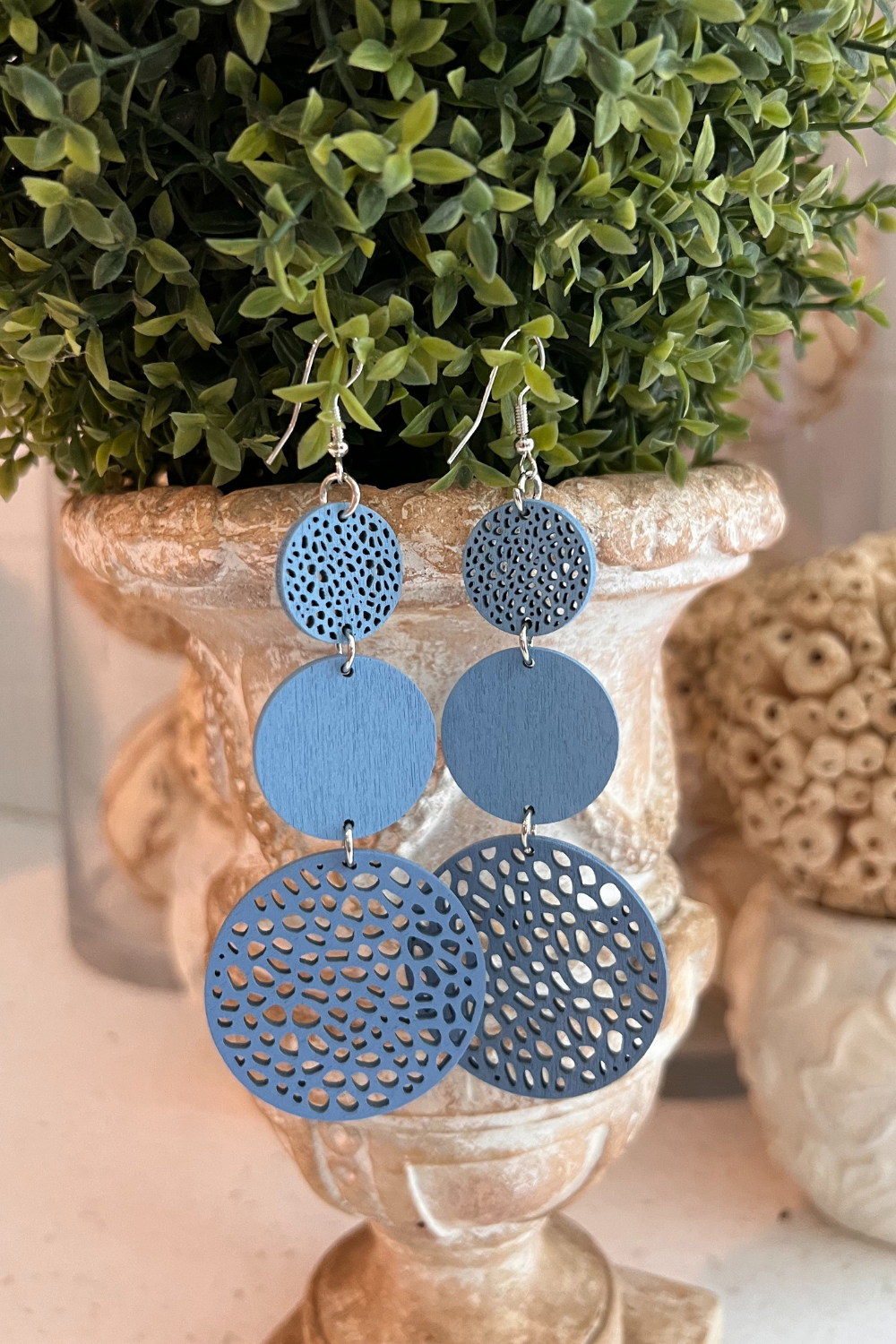 Vibrant Round-Shaped Hollow Pattern Dangle Earrings Blue
