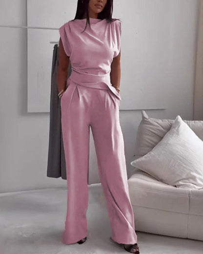 Clidress Irregular Top & Wide Leg Pants Set(10 Colors)