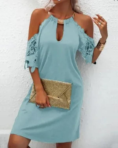 Clidress Lace Metal Neck Sleeve Dress