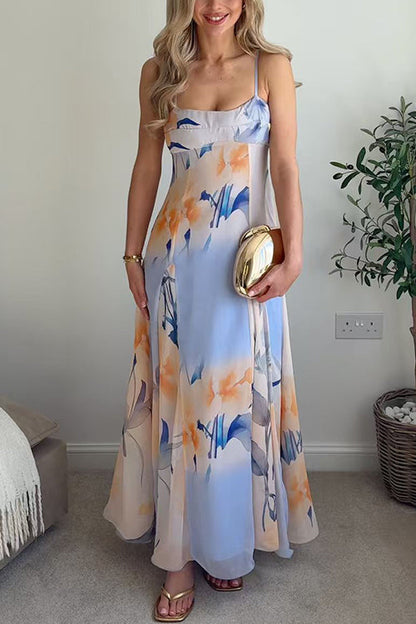 Spaghetti Strap Floral Print Flowy Maxi Dress