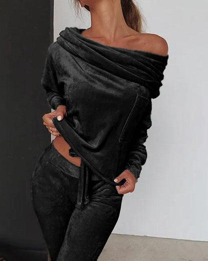 Clidress Boat Neck Velvet 2 Pieces Set