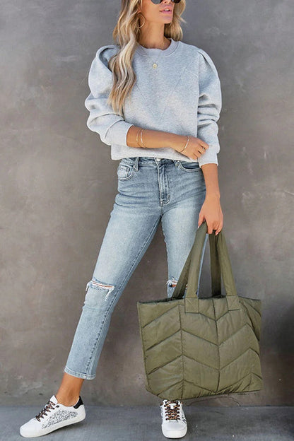 Crewneck Puff Sleeves Comfy Sweatshirt