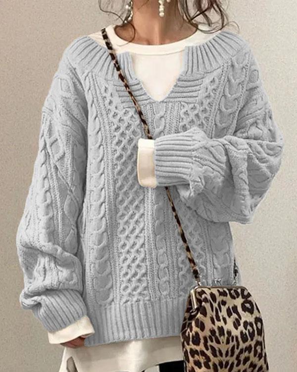 Clidress Little V Neck Hand Twist Sweater