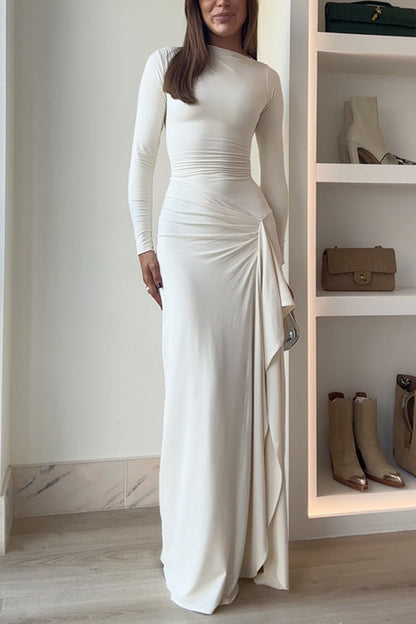 Long Sleeves Draped Slit Maxi Party Dress (7 Colors Available!)
