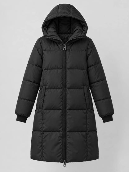 Full Size Zip Up Hooded Longline Puffer Outerwear Plus Size
