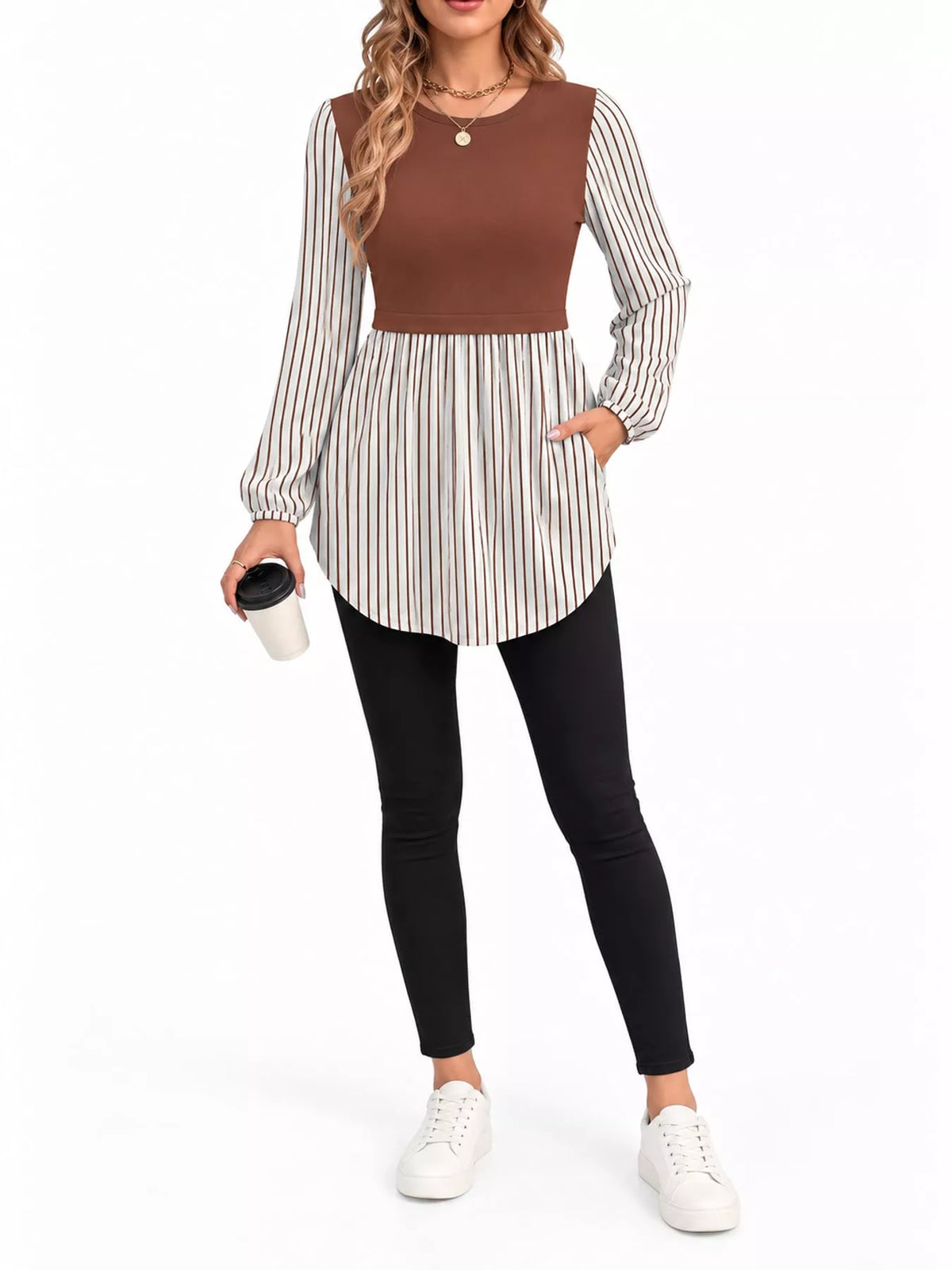 Full Size Striped Long Sleeve Blouse Plus Size
