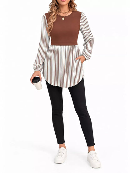 Full Size Striped Long Sleeve Blouse Plus Size
