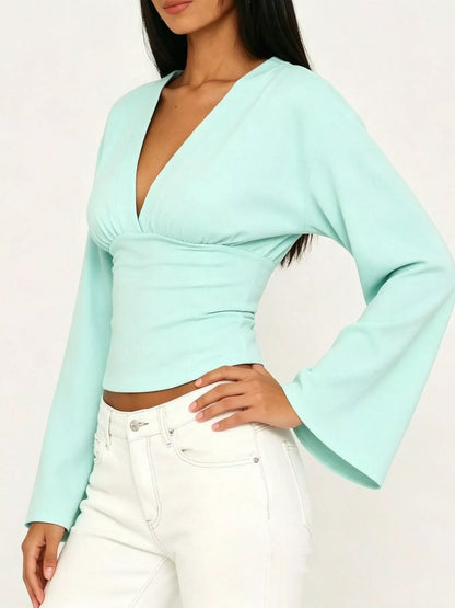 V-Neck Flare Sleeve Blouse