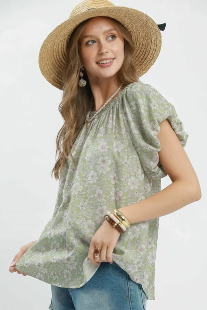 Umgee Floral Puff Sleeve Blouse