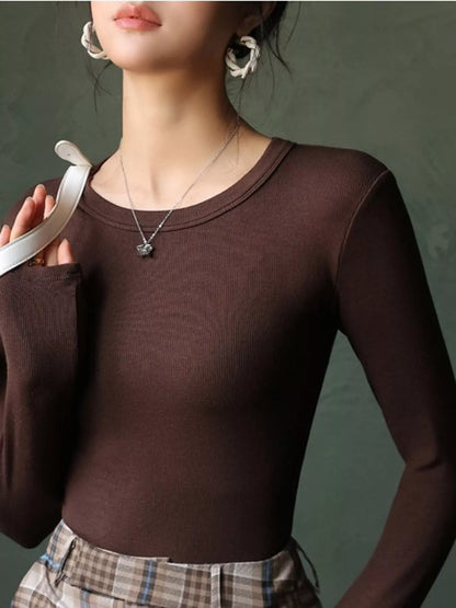 Minimalist Slim-Fit Long Sleeve Crew Neck T-Shirt
