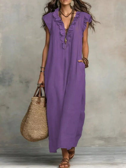 Ruffled V-Neck Maxi Dress