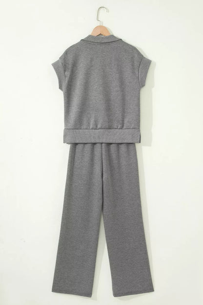 Half Zip Polo Tee Casual Pant Set