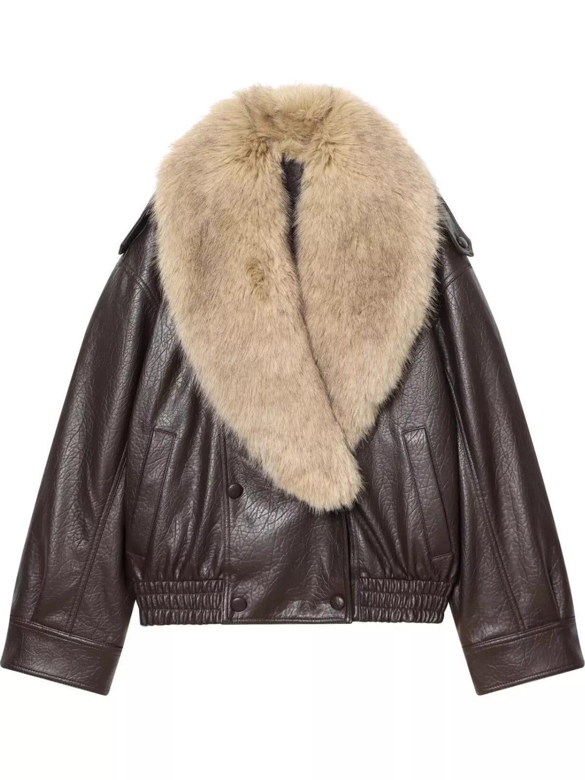 Faux Fur Collar Leather Bomber Jacket