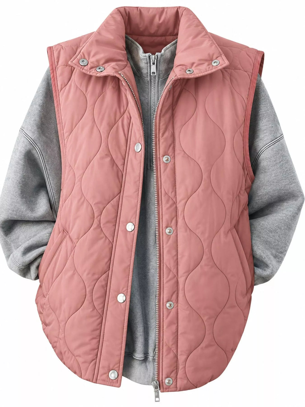 Quilted Snap Button Vest Coat
